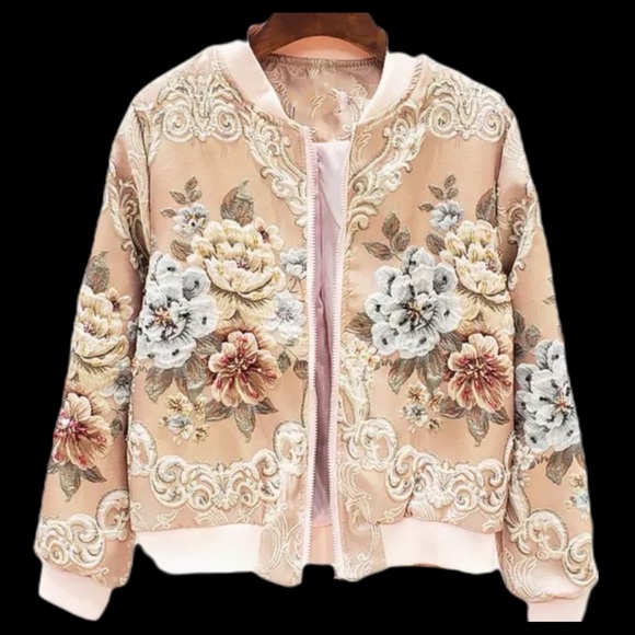 The Luyzah Gorgeous Romantic Embellished Rose Bomber Jacket - Picture 1 of 13